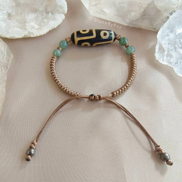 티베트 디지 비즈 팔찌 | 녹색 옥과 보호의 의미
