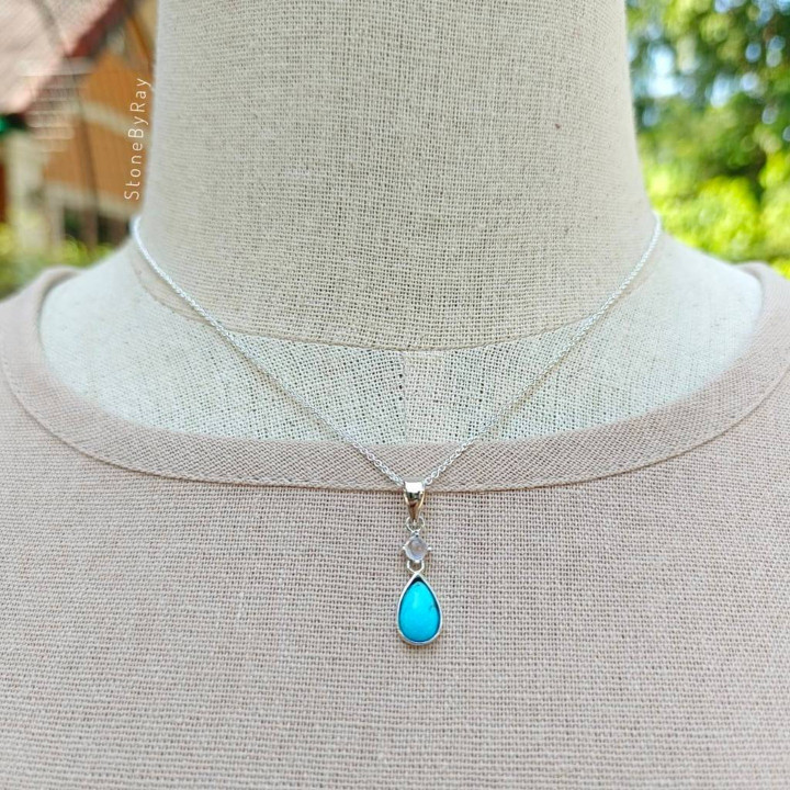 터쿼이즈와 문스톤 실버 목걸이 - 천체 스타일