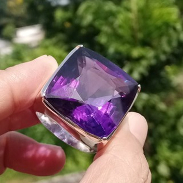 本物のアメジストリング | 55.5カラット | スターリングシルバー | サイズ60