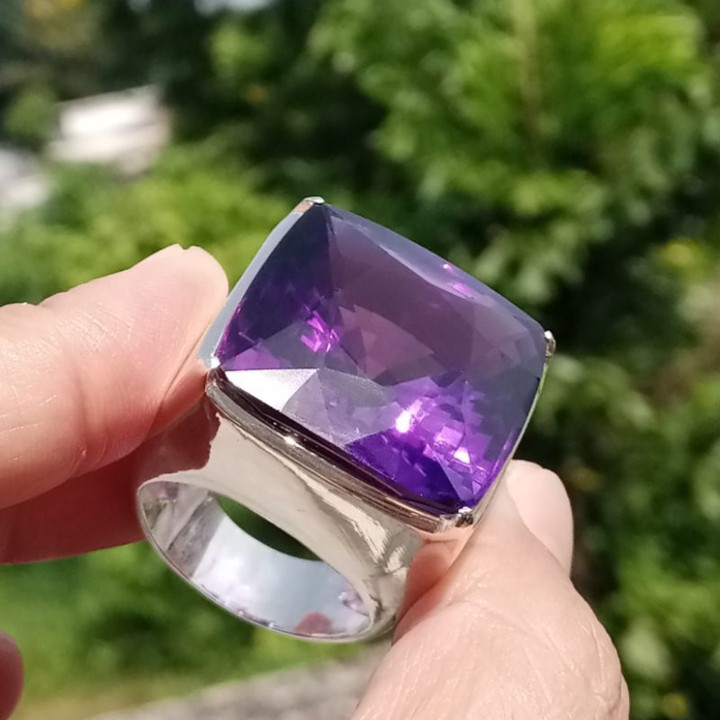 本物のアメジストリング | 55.5カラット | スターリングシルバー | サイズ60