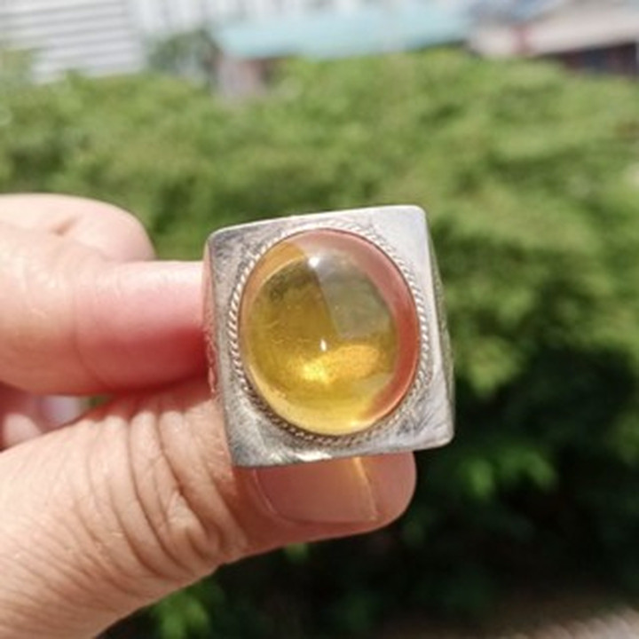 버마산 천연 호박으로 만든 은반지 | 남성용 주얼리