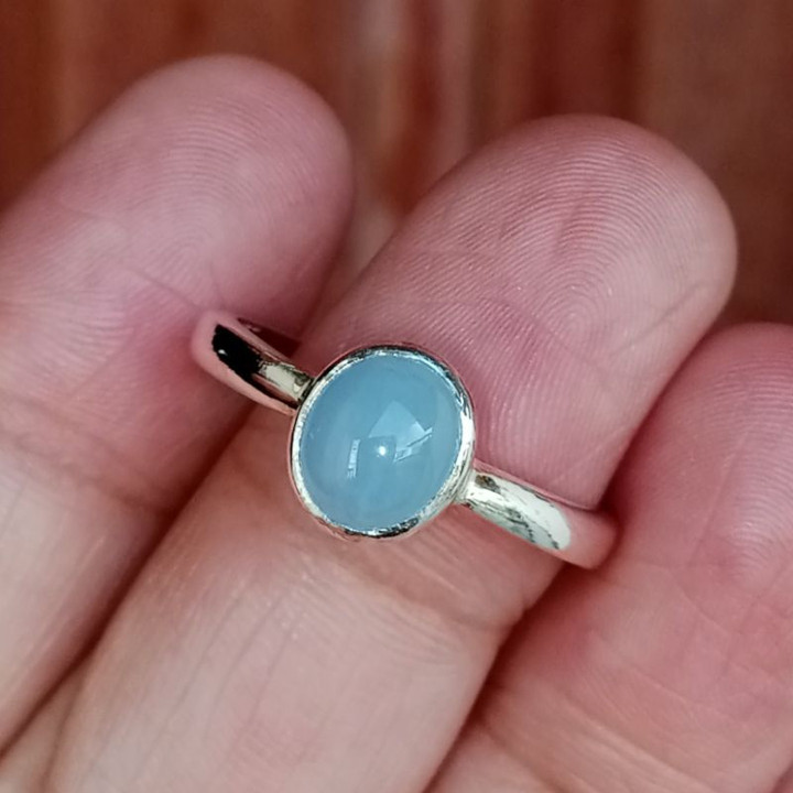 紫がかった青色の翡翠の指輪 | 925スターリングシルバー | サイズ6.5