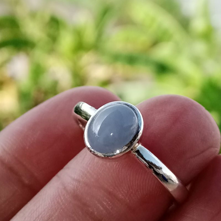 紫がかった青色の翡翠の指輪 | 925スターリングシルバー | サイズ6.5