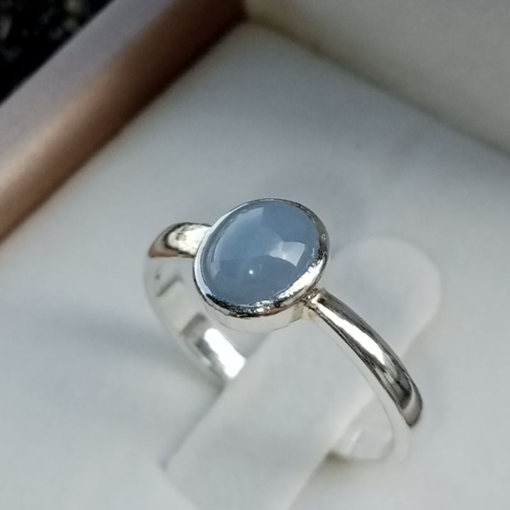 紫がかった青色の翡翠の指輪 | 925スターリングシルバー | サイズ6.5