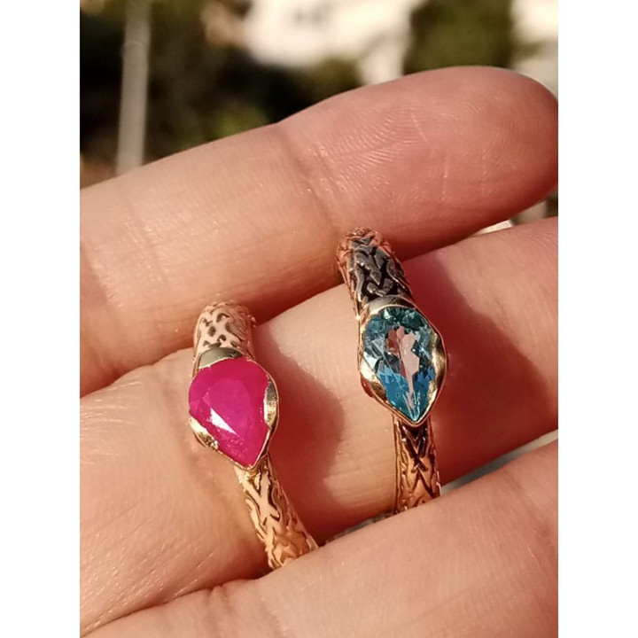 エナメル蛇リング｜金メッキ、宝石、スターリングシルバー
