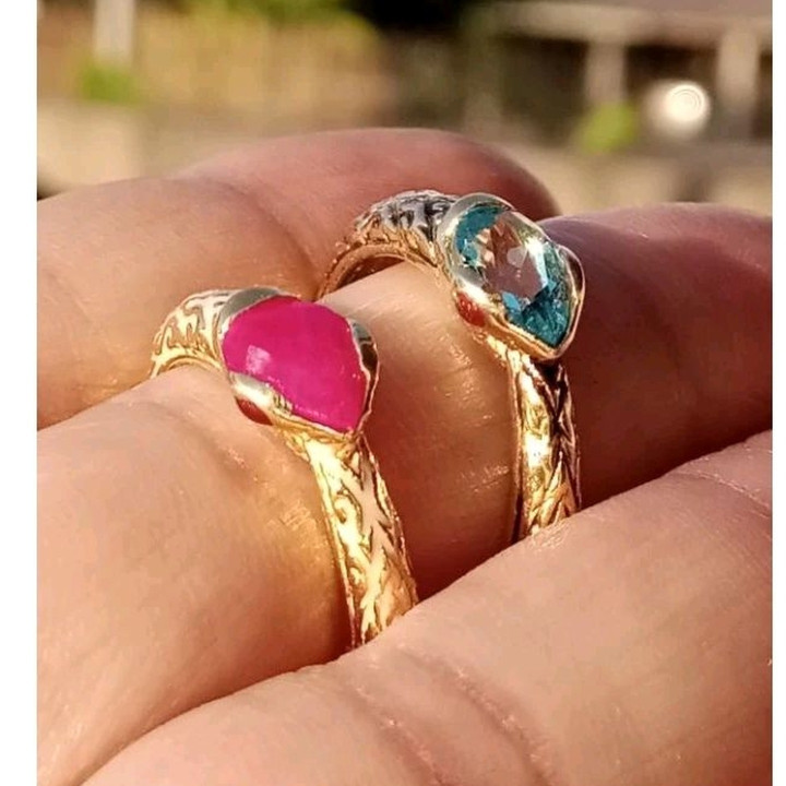 エナメル蛇リング｜金メッキ、宝石、スターリングシルバー