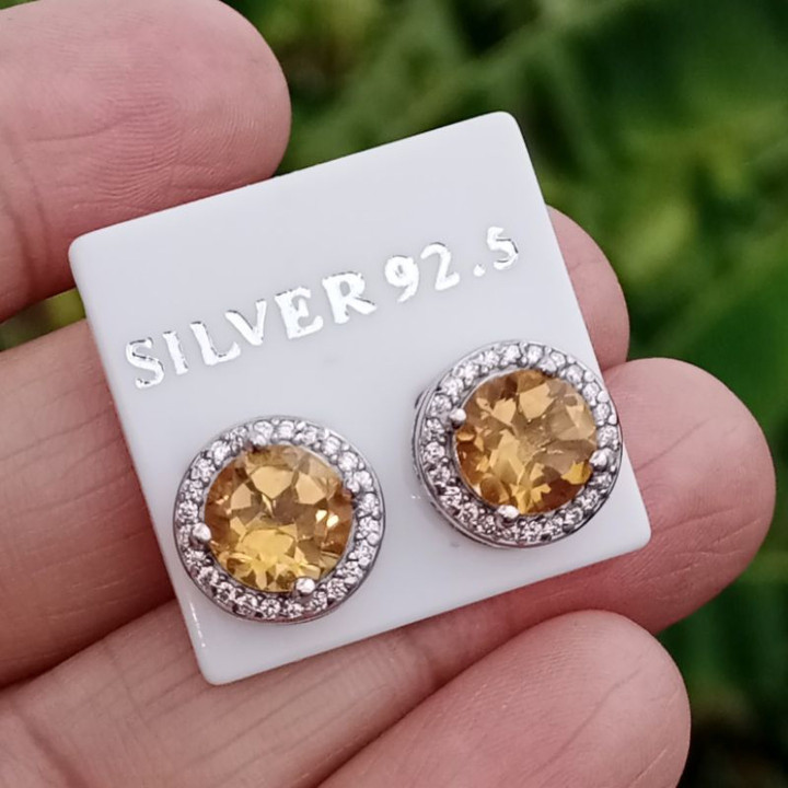 スターリングシルバー製シトリンとトパーズのイヤリング