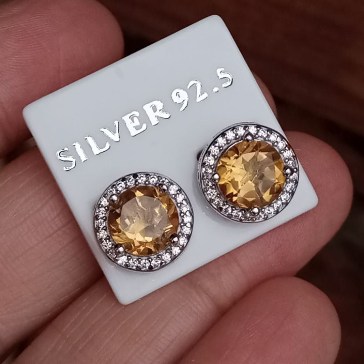 スターリングシルバー製シトリンとトパーズのイヤリング