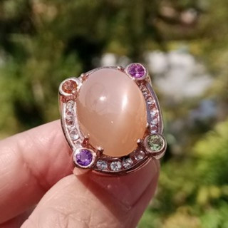 輝くムーンストーンリング（スターリングシルバー製） - サイズ51