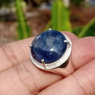 スターリングシルバー製、天然サファイアリング | サイズ59