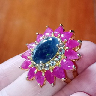 ヴィンテージ ブラックオパールとルビーのスターリングシルバーリング