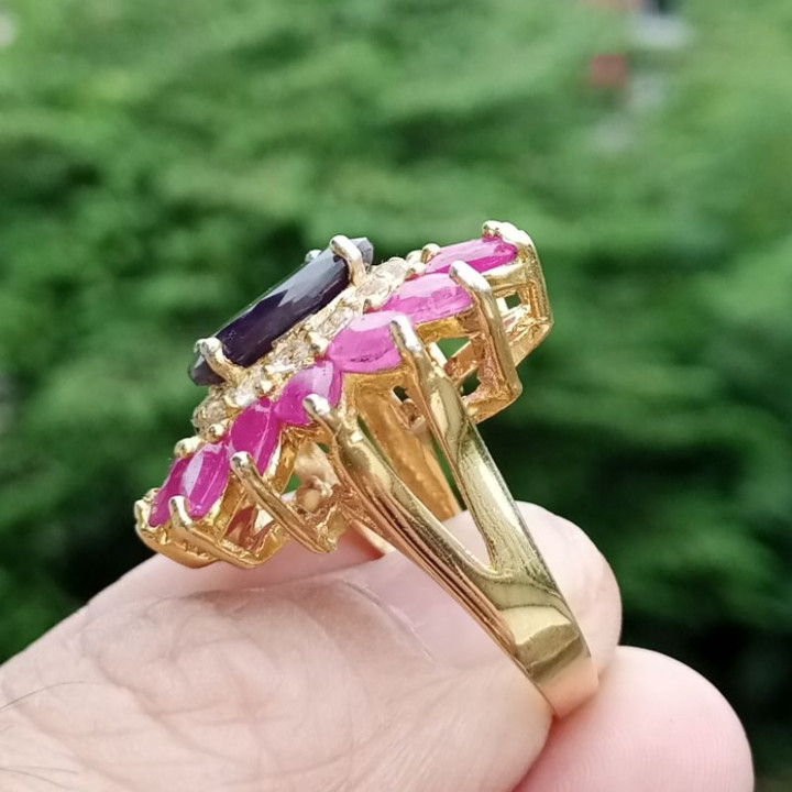 ヴィンテージ ブラックオパールとルビーのスターリングシルバーリング