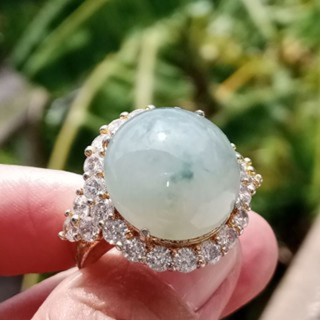 本物のビルマ産翡翠リング（タイプA） - 16x16.8x7mm