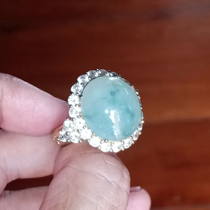 本物のビルマ産翡翠リング（タイプA） - 16x16.8x7mm