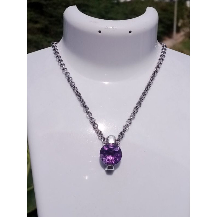 アメジストペンダントネックレス | 16～18インチ スターリングシルバー イタリア製