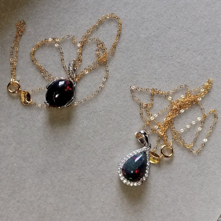 ブラックオパールネックレス｜スターリングシルバーペンダント｜22cmチェーン