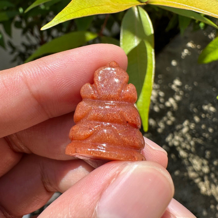 本物の翡翠とサンストーンのガネーシャ像 - 成功への祝福