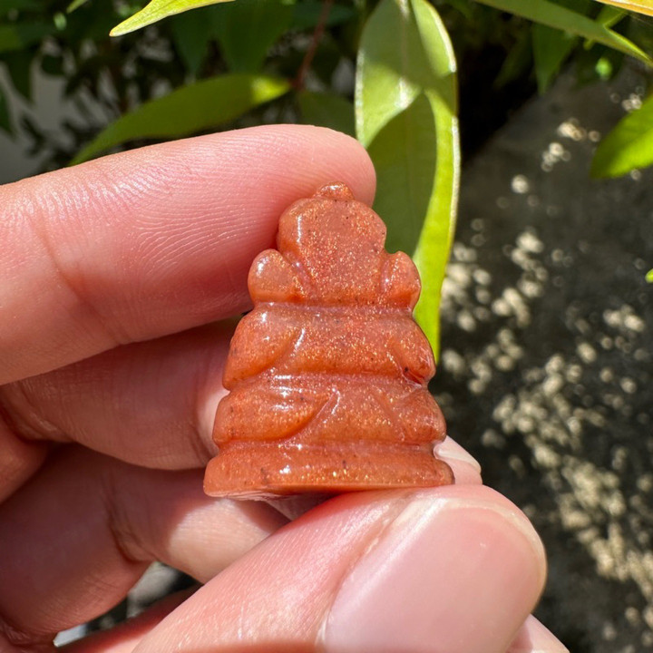 本物の翡翠とサンストーンのガネーシャ像 - 成功への祝福