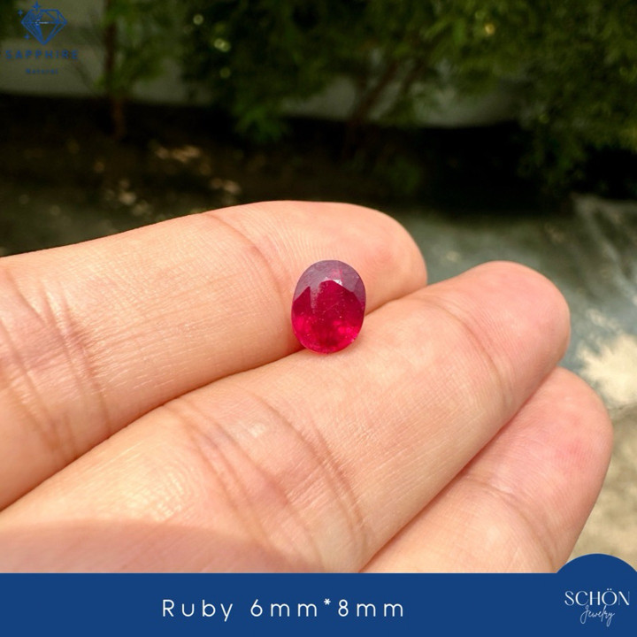 本物のルビーとサファイアのリングヘッド - ファセットカット 6x8mm