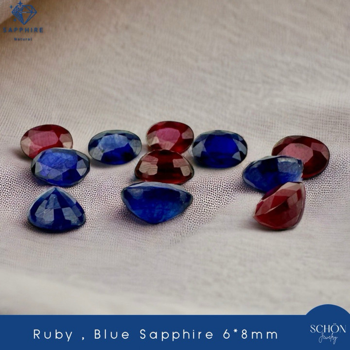 本物のルビーとサファイアのリングヘッド - ファセットカット 6x8mm
