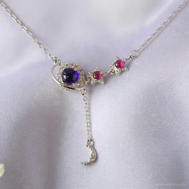 サファイアとルビーのペンダントネックレス | 925シルバー、宝石の幸運