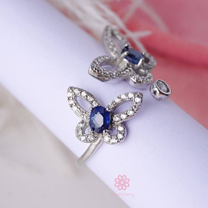 本物のサファイアの蝶のリング | 925スターリングシルバー | ギフト