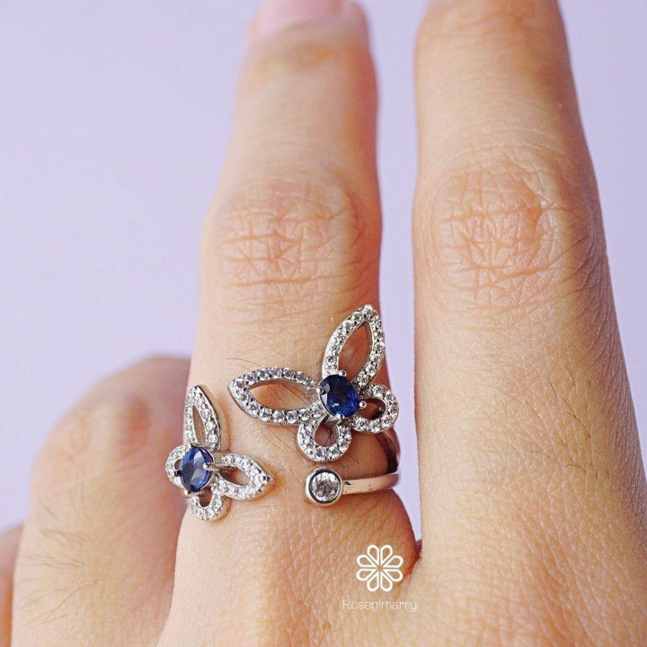 本物のサファイアの蝶のリング | 925スターリングシルバー | ギフト