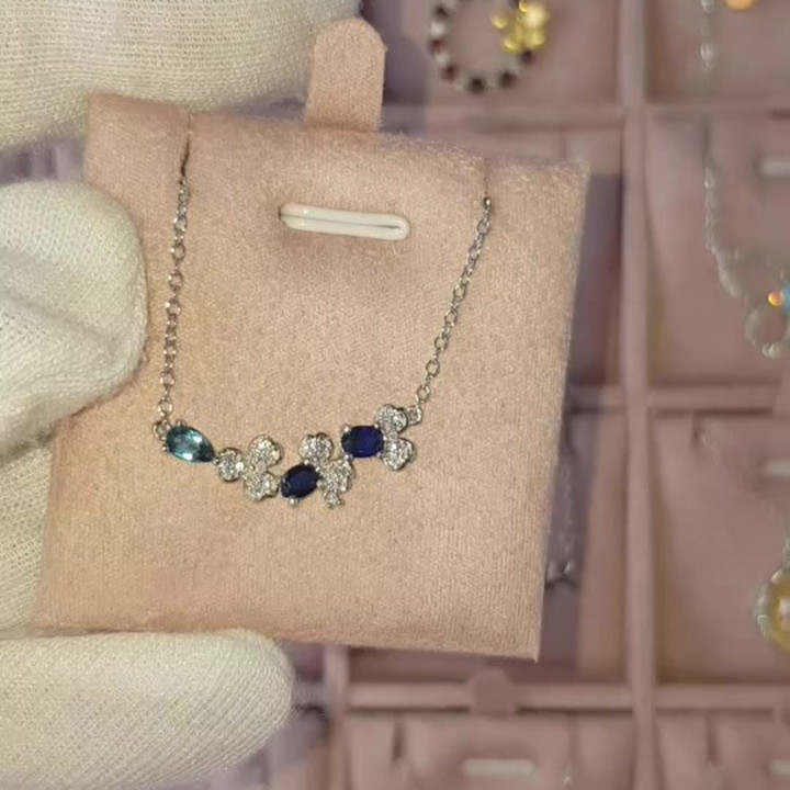 スターリングシルバー製、本物のサファイアネックレス - Rosen'marry RN070