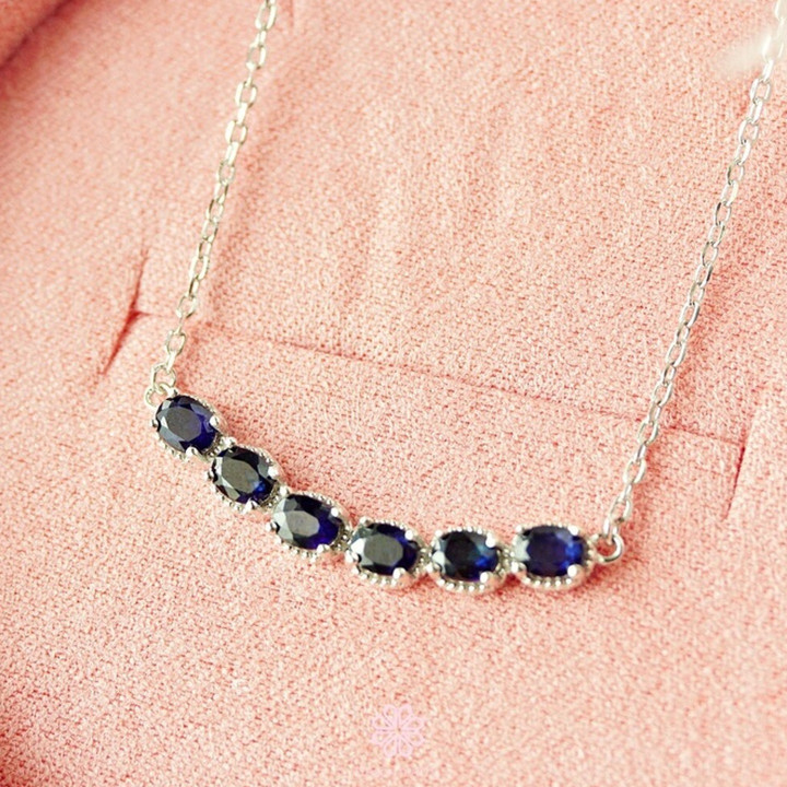 スターリングシルバー製、本物のサファイアネックレス - RN069