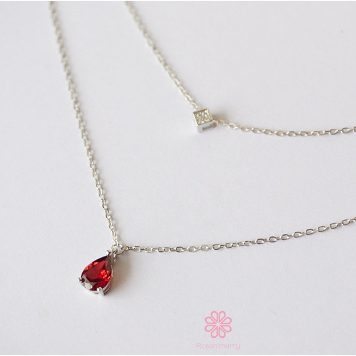 天然ガーネットネックレス | 925スターリングシルバーとピンクゴールド