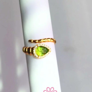 本物のペリドットを使用したスターリングシルバー製スネークリング | Rosen'marry Jewelry