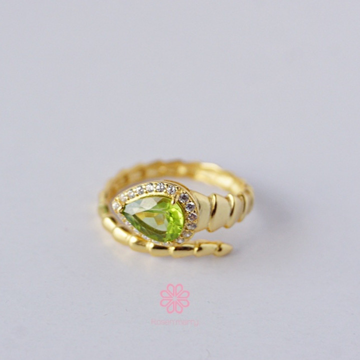 本物のペリドットを使用したスターリングシルバー製スネークリング | Rosen'marry Jewelry