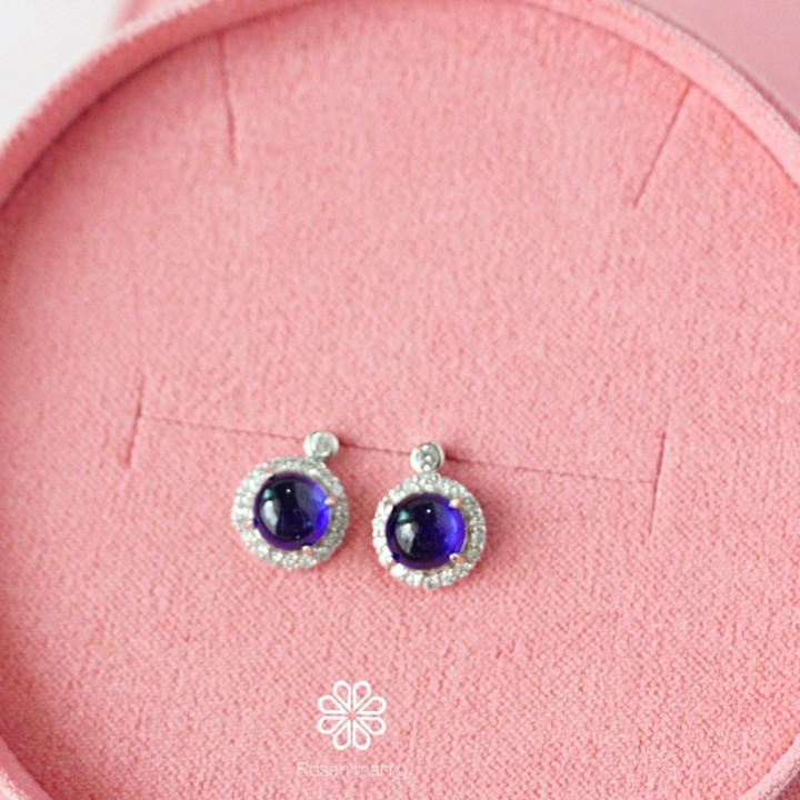 本物のサファイアイヤリング | 6mm スターリングシルバー | Rosen'marry