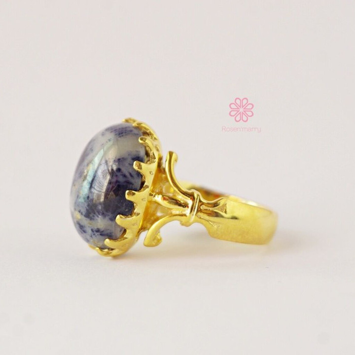 原石サファイアリング｜20カラット宝石｜スターリングシルバーとゴールド
