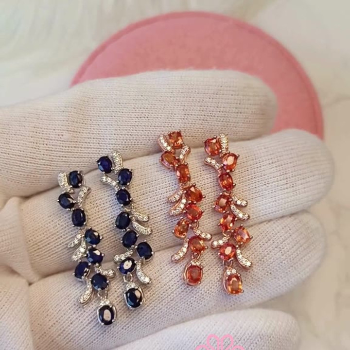 天然石ドロップピアス - スターリングシルバーとピンクゴールド