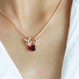 深紅のガーネットネックレス｜スターリングシルバーとピンクゴールド