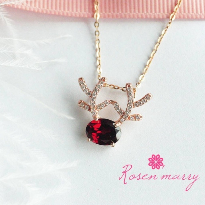 深紅のガーネットネックレス｜スターリングシルバーとピンクゴールド