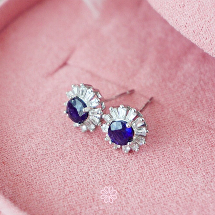 本物のサファイアイヤリング | 925スターリングシルバー | Rosen'marry