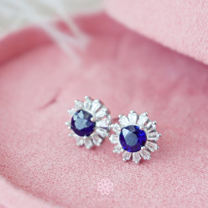 本物のサファイアイヤリング | 925スターリングシルバー | Rosen'marry