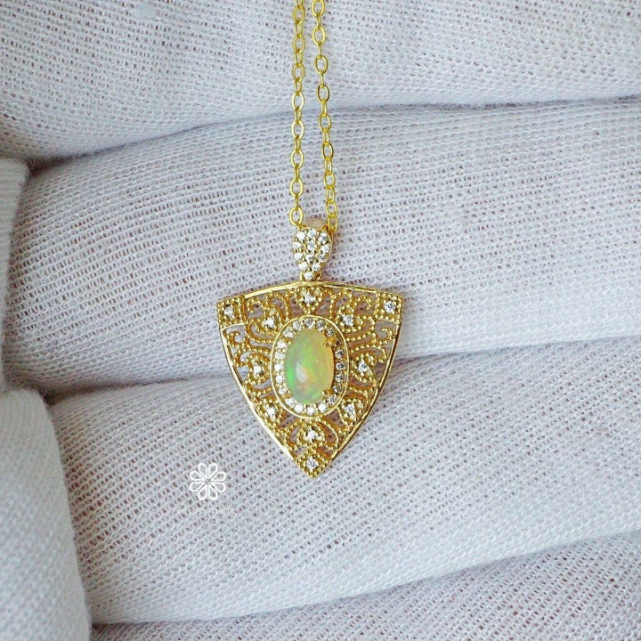 ゴールドメッキ スターリングシルバー オパールネックレス - RN047