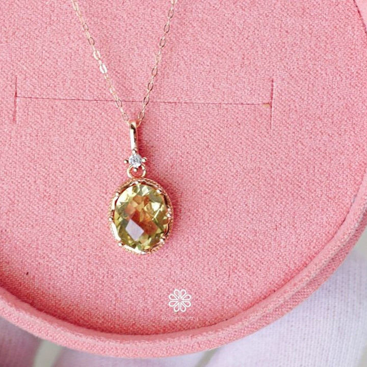 レモンクォーツネックレス｜スターリングシルバーペンダント｜本物の宝石の幸運