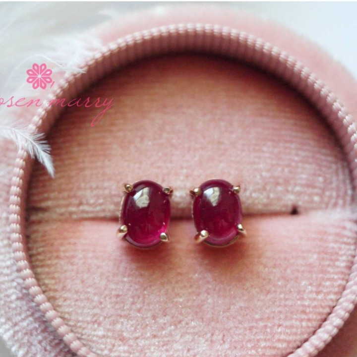 深紅のルビーイヤリング｜スターリングシルバーとピンクゴールドメッキ