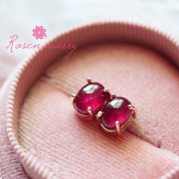 深紅のルビーイヤリング｜スターリングシルバーとピンクゴールドメッキ