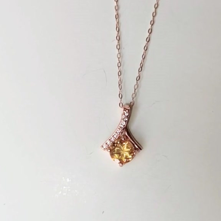 シトリンペンダントネックレス｜925スターリングシルバー、ピンクゴールド
