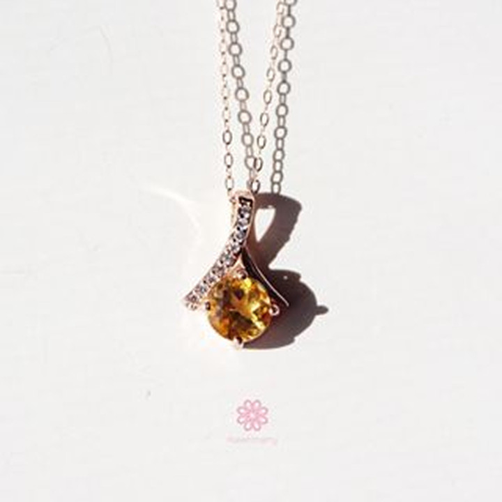 シトリンペンダントネックレス｜925スターリングシルバー、ピンクゴールド