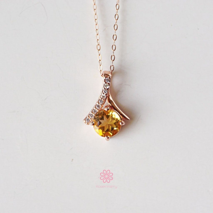 シトリンペンダントネックレス｜925スターリングシルバー、ピンクゴールド