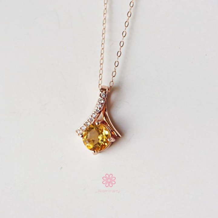 シトリンペンダントネックレス｜925スターリングシルバー、ピンクゴールド