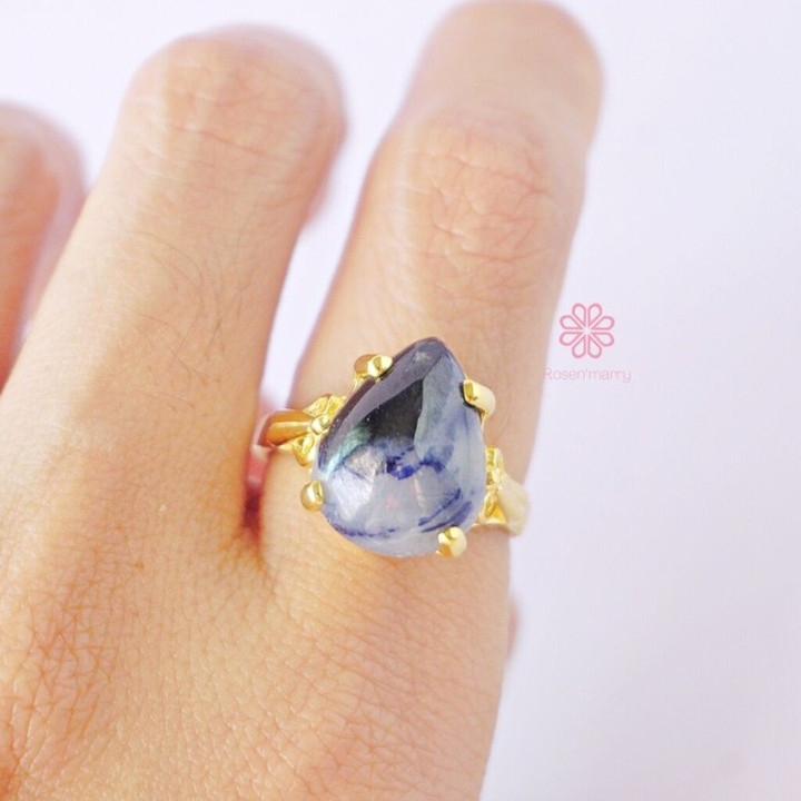 天然サファイアリング｜本物12.4カラット、スターリングシルバー、ゴールドメッキ