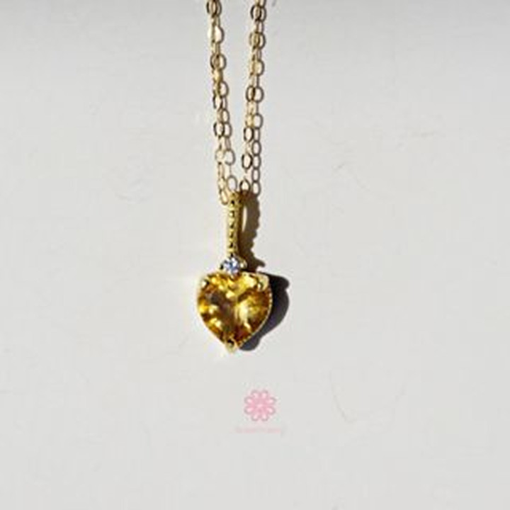 シトリンハートネックレス｜スターリングシルバー＆ゴールドメッキ