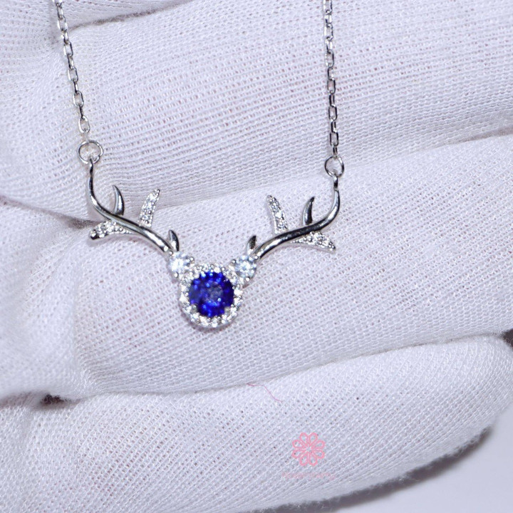 スターリングシルバー製サファイア原石ネックレス - RN081